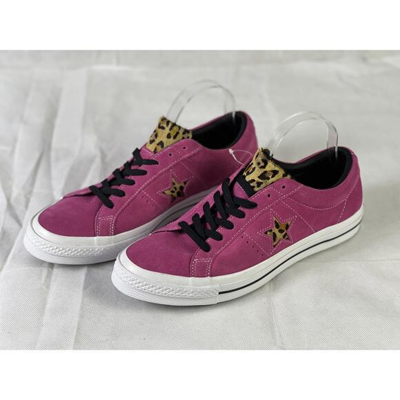 Converse One Star Men's 9 Pink Sneakers Leopard Print Accents - Picture 3 of 8